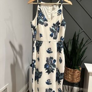 H&M Cream and Blue Floral Midi Dress